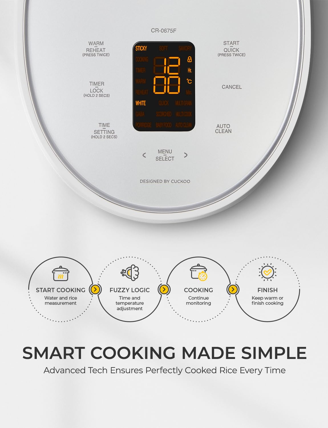 CUCKOO Micom Rice Cooker 6-Cup Uncooked / 12-Cup Cooked with Nonstick Inner Pot, Versatile Rice Maker with 9 Menu Options, Fuzzy Logic Technology, Auto Clean, Quick Rice Mode, Gray (CR-0675FG)