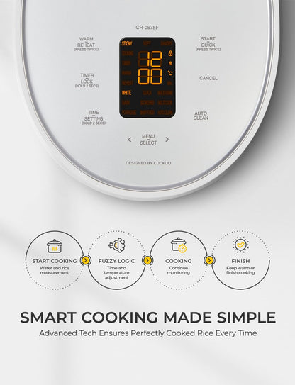 CUCKOO Micom Rice Cooker 6-Cup Uncooked / 12-Cup Cooked with Nonstick Inner Pot, Versatile Rice Maker with 9 Menu Options, Fuzzy Logic Technology, Auto Clean, Quick Rice Mode, Gray (CR-0675FG)