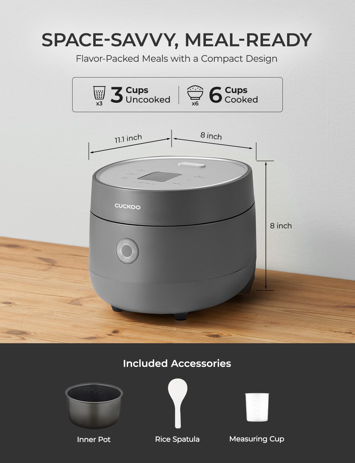 CUCKOO Micom Rice Cooker 6-Cup Uncooked / 12-Cup Cooked with Nonstick Inner Pot, Versatile Rice Maker with 9 Menu Options, Fuzzy Logic Technology, Auto Clean, Quick Rice Mode, Gray (CR-0675FG)