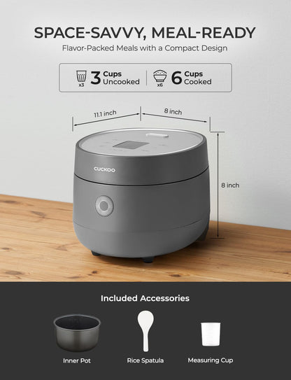 CUCKOO Micom Rice Cooker 6-Cup Uncooked / 12-Cup Cooked with Nonstick Inner Pot, Versatile Rice Maker with 9 Menu Options, Fuzzy Logic Technology, Auto Clean, Quick Rice Mode, Gray (CR-0675FG)
