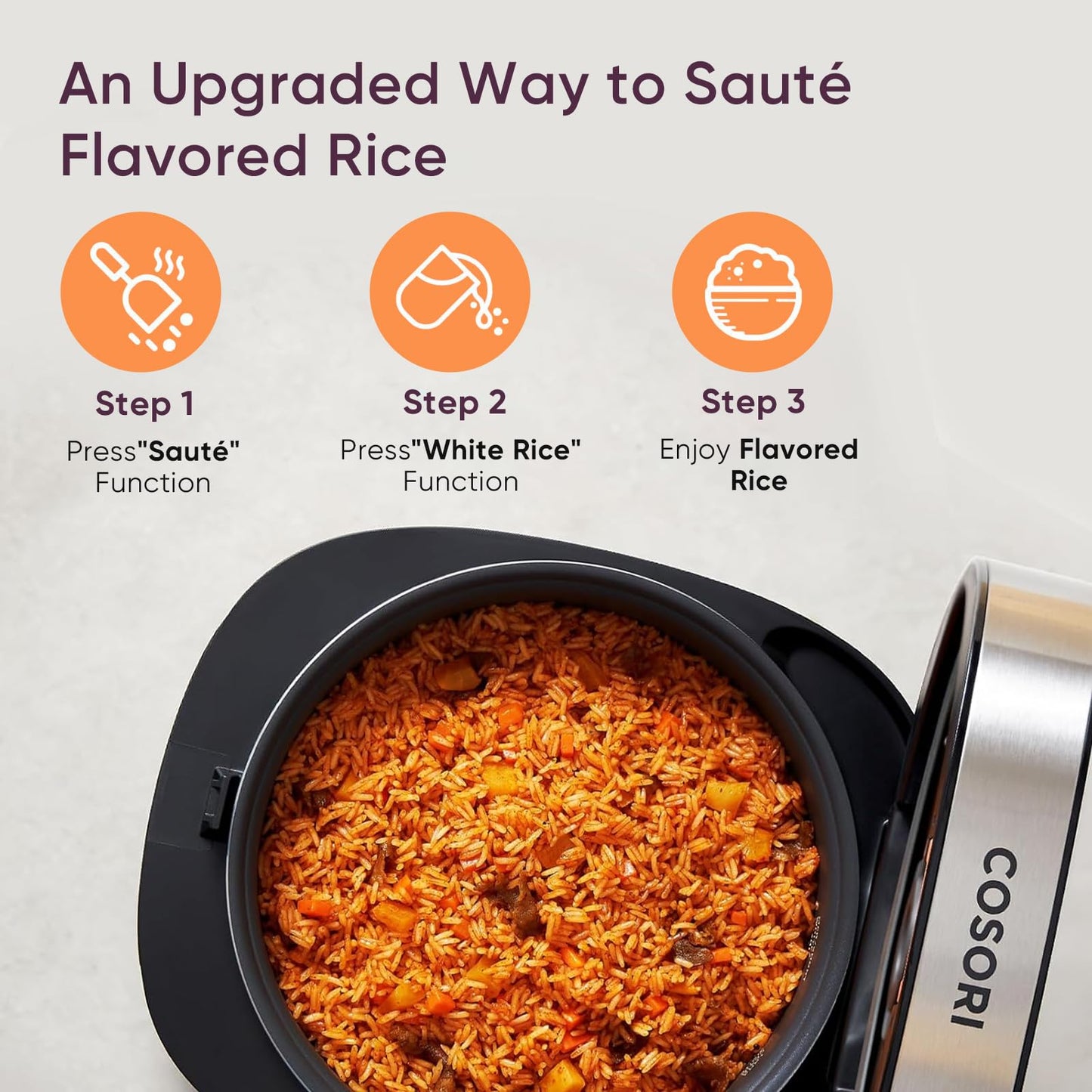 Cosori Rice Cooker 10 Cup, 24h Keep Warm, Non-stick Ceramic Inner Pot, 18 Functions Fuzzy Logic Rice Maker with Stainless Steel Steamer Basket, Sauté, Slow Cooker, Black