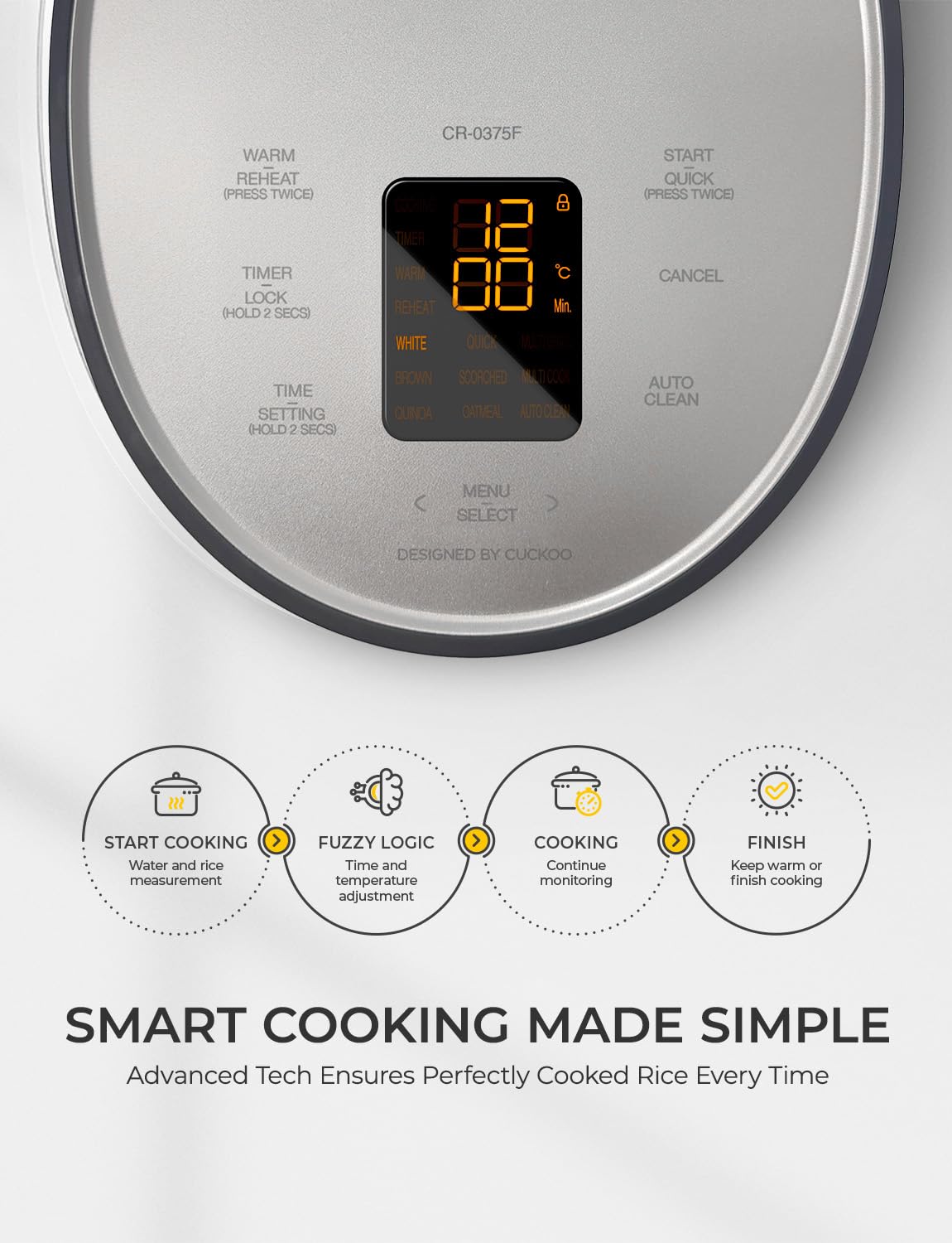 CUCKOO Micom Rice Cooker 6-Cup Uncooked / 12-Cup Cooked with Nonstick Inner Pot, Versatile Rice Maker with 9 Menu Options, Fuzzy Logic Technology, Auto Clean, Quick Rice Mode, Gray (CR-0675FG)