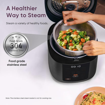 Cosori Rice Cooker 10 Cup, 24h Keep Warm, Non-stick Ceramic Inner Pot, 18 Functions Fuzzy Logic Rice Maker with Stainless Steel Steamer Basket, Sauté, Slow Cooker, Black