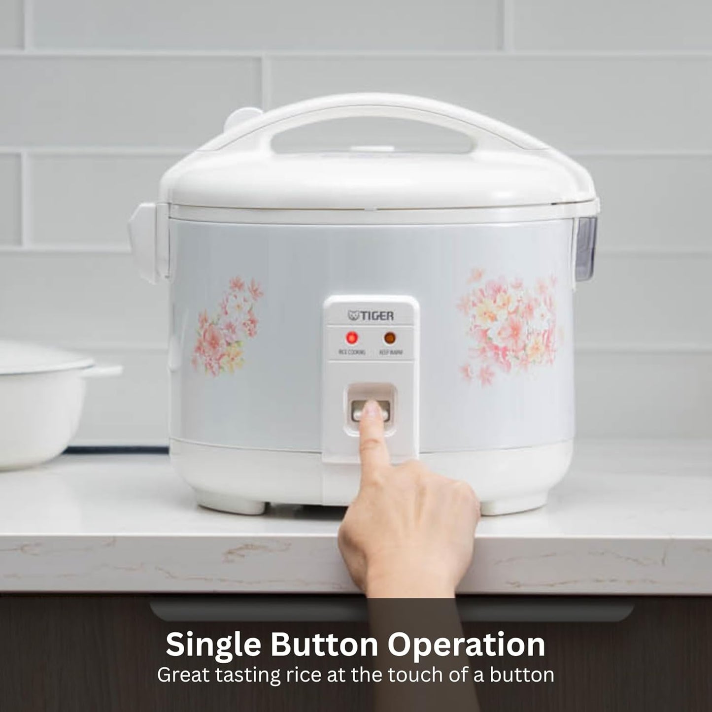Tiger JNP-0550-LF 3 Cup Capacity White Rice Cooker with Non-Stick Inner Pot, Retractable Power Cord, and Keep Warm up to 12 hours (Flower)