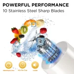 Prasky Portable Blender, Type-C Rechargeable blender, Mini Blender, Personal Blender for Fresh Juice, Smoothies & Protein Shakes with Extra Lid and Shoulder Strap, Dishwasher Safe Parts, Ideal for Gym/Travel/Kitchen/School/Driving - Image 3