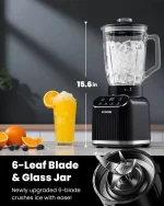 Professional Blender, 5 Functions Touchscreen Control Smoothie Blender for Smoothies,Frozen Drinks & Ice Cream, 1200W Countertop Blender with Travel Cup, , 52oz Glass Jar, for Ice Crushing/Sauce/Nut Butter/Soup - Image 3