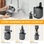 Pukomc 5.8" Wide Chute Cold Press Juicer with Auto Cut Mechanism High Yield Extraction Easy Lock System & 2 Cups for Fresh Whole Fruit Juices Stainless Steel Blender Usb Portable Blender - Image 4